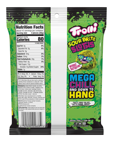 Trolli Sour Brite Sloths Gummy Candy, 4.25 Ounce, Pack of 12